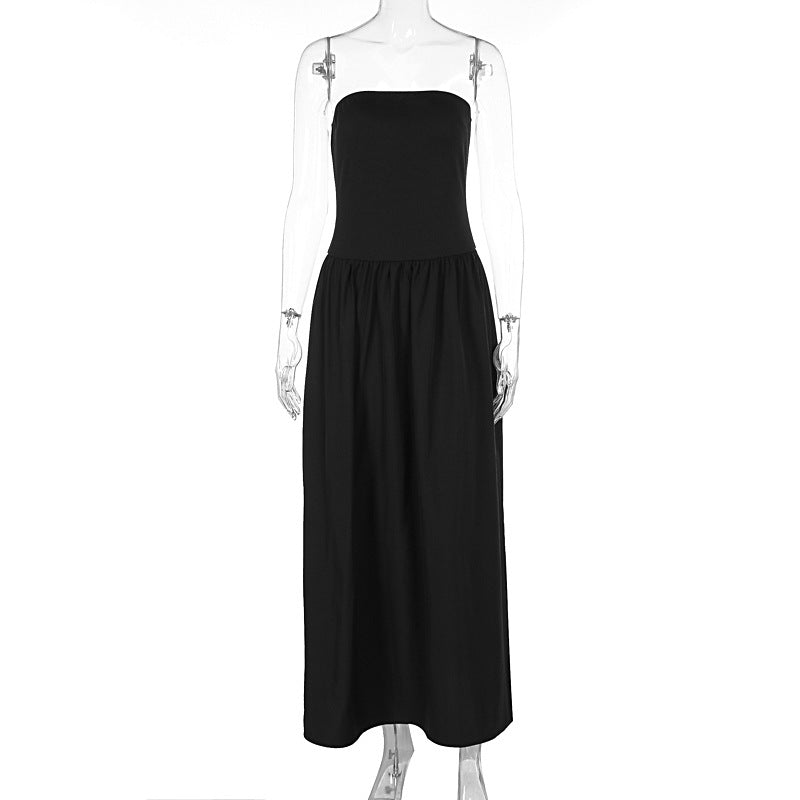 The Sleek Grace | Solid Color Wrapped Chest Pleated A-Line Maxi Dress - image 4