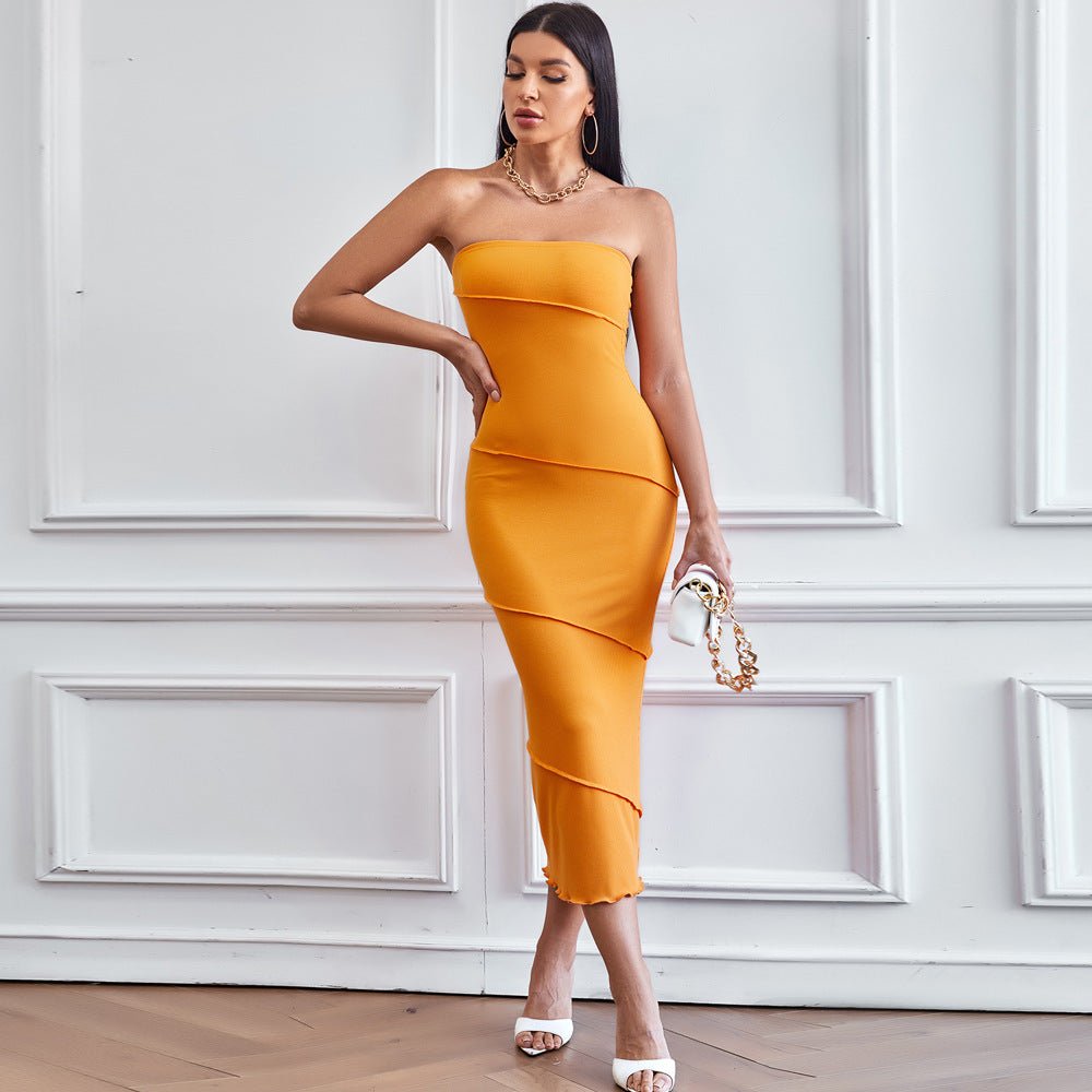 The Breezy Charm | Solid Color One-Shoulder A-Line Midi Dress - image 4